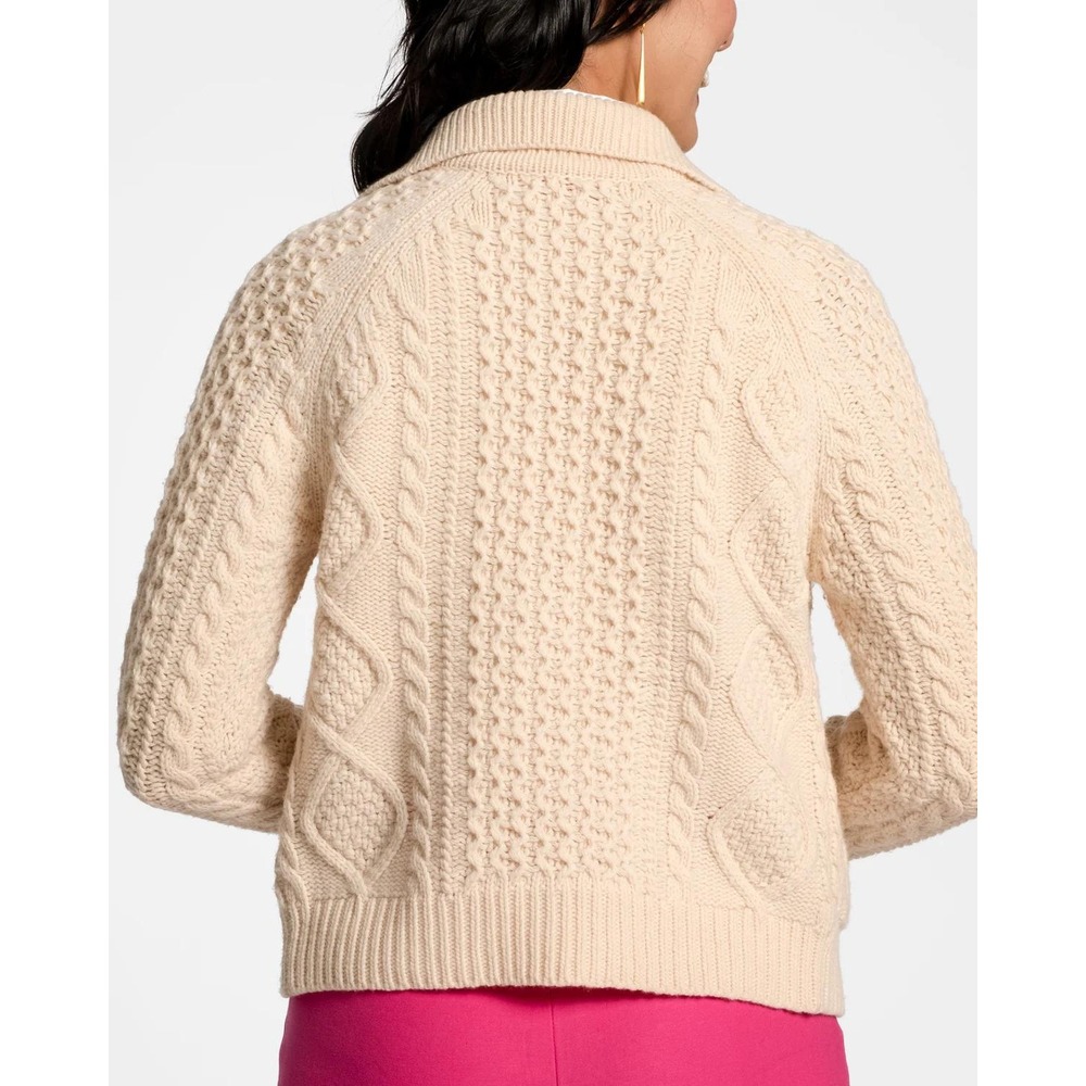 Frances Valentine Women's Lambswool Fisherman Cardigan Sweater Size M Cream - Picture 4 of 7
